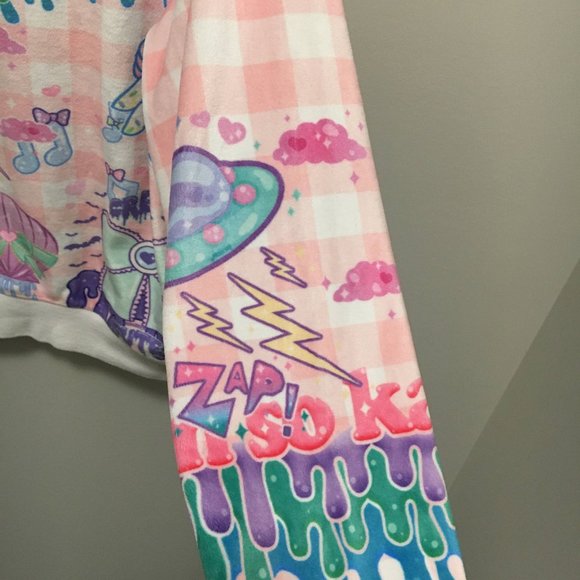 unicorn pattern terry cloth cropped sweater - Picture 3 of 5